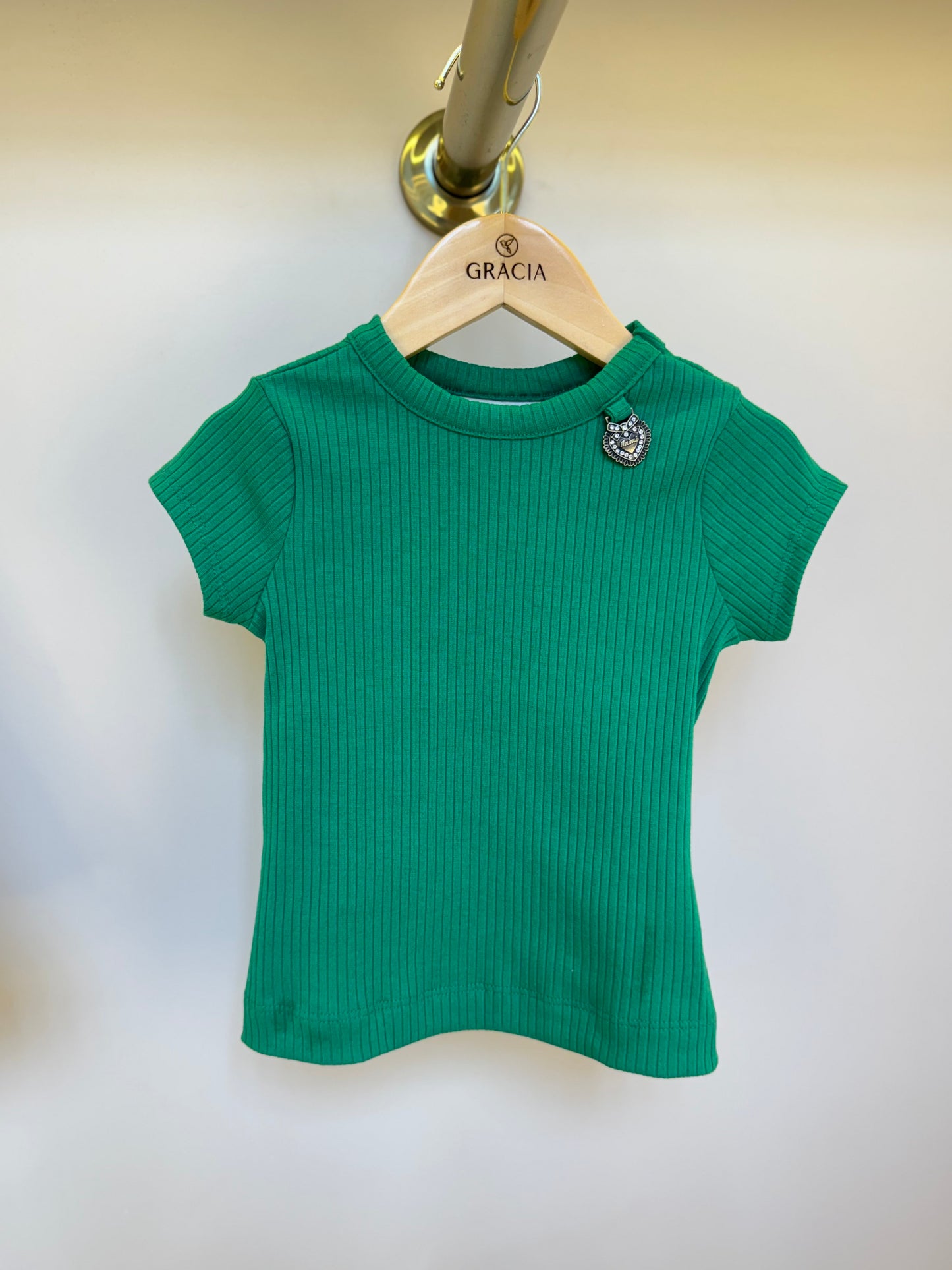 Conjunto Infantil Blusa Canelada Essentials e Saia Tweed Xadrez Verde -Animê