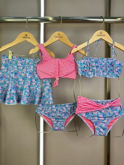 Biquíni Infantil Nó Floral com Xadrez - L'été