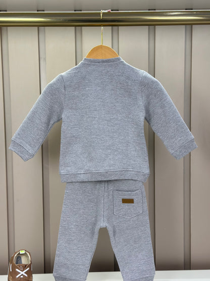 Conjunto Bebê Moletom Agasalho e Calça Teddy Cowboy Cinza - Dame