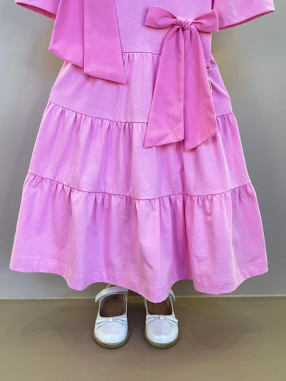 Vestido Infantil Algodão Laços Rosa Girly - Animê Petite