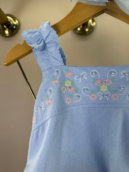 Conjunto Infantil Blusa Linho Bordada Flores e Shorts Bordado Flores - Petit Cherie