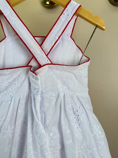 Vestido Infantil Laise Branco Com Detalhes Vermelho e Laço Maxxi - Gabriela Aquarela