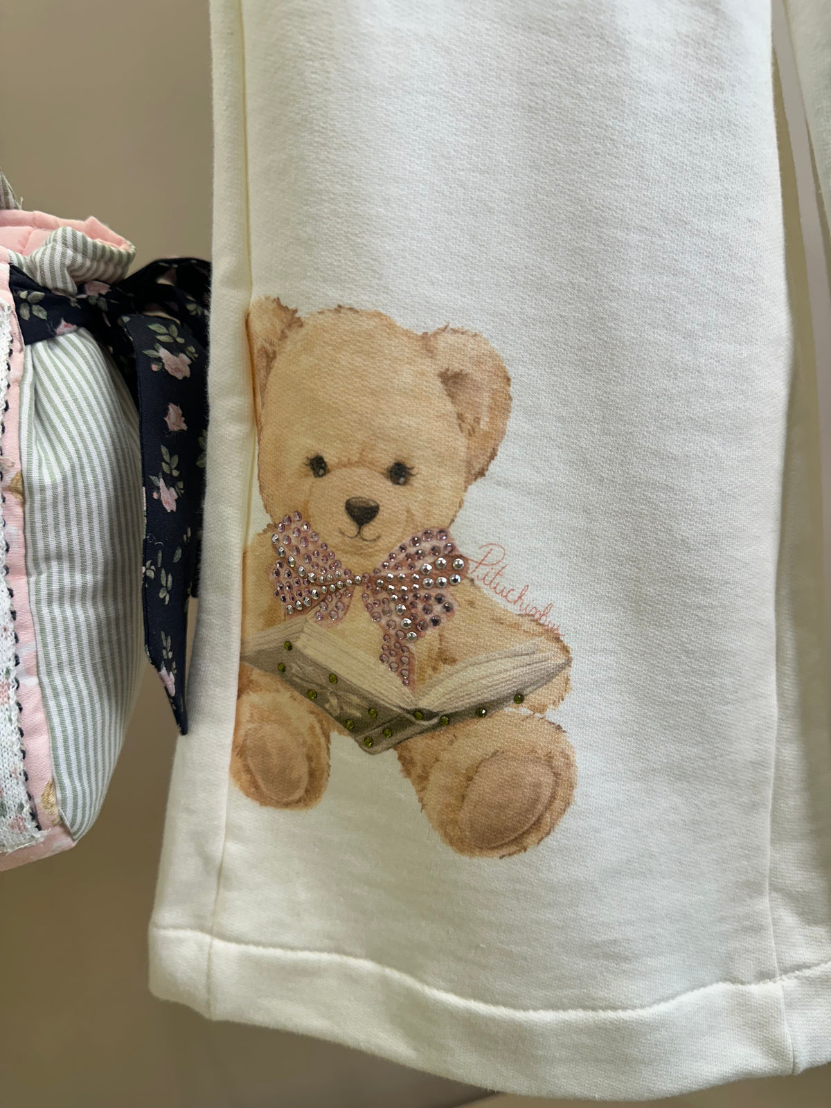 Conjunto Infantil Blusa Cotton Ursinhas Laços de Cristais e Calça Moletom Reta Ursinhas Com Laços Cristais - Pituchinhus