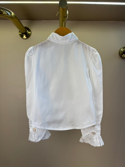 Camisa Infantil Algodão Babadinhos Punho Pregas Branca - Luluzinha