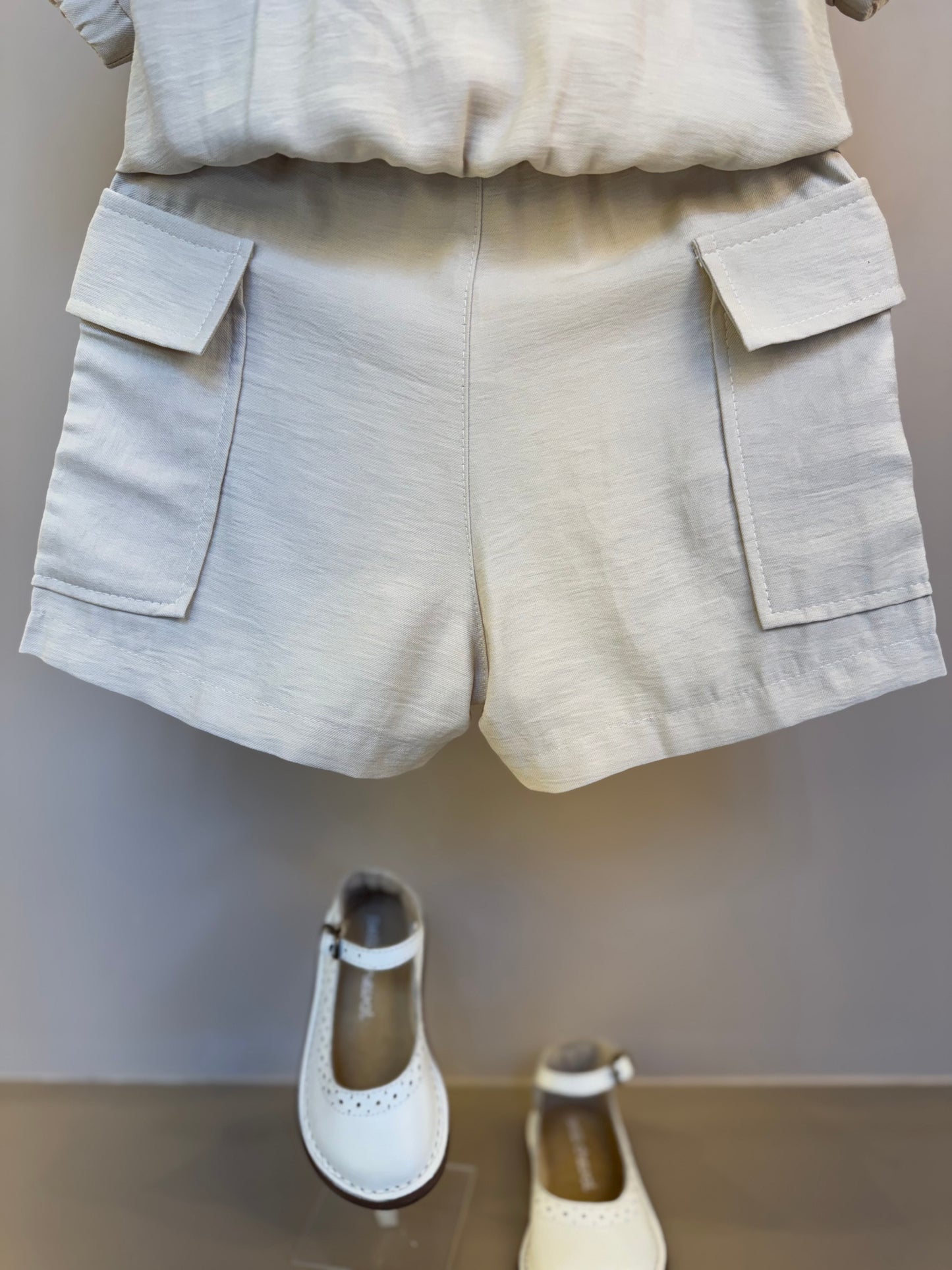 Conjunto Infantil Bomber e Bermuda Alfaiataria Bege - Gabriela Aquarela