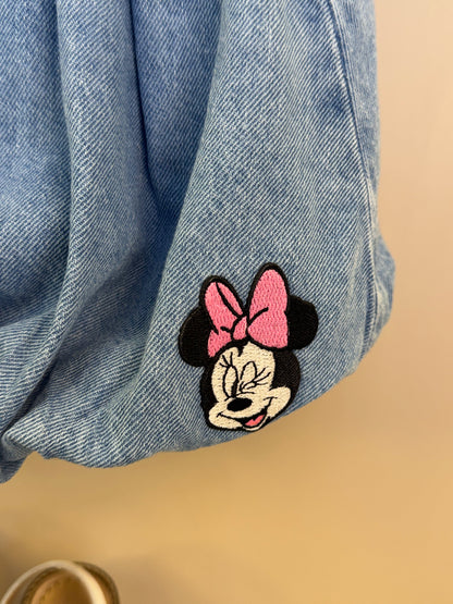 Conjunto Infantil Blusa Minnie Tennista Gola Rosa e Azul e Saia Jeans Elástico Style Minnie - Animê