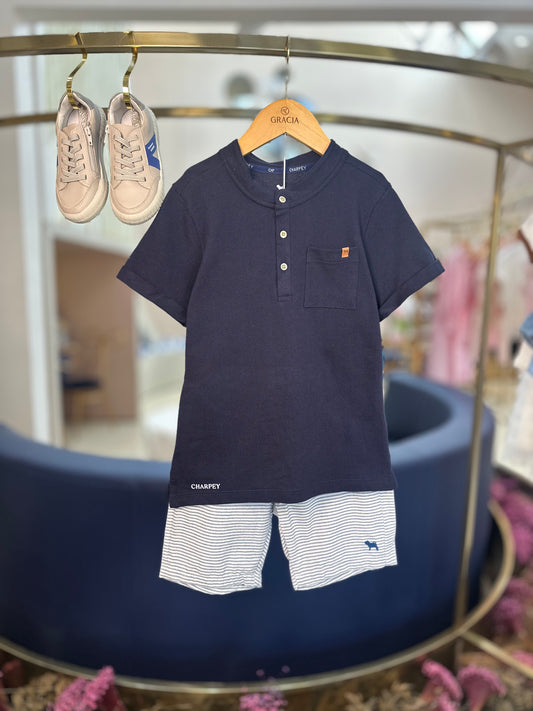 Conjunto Infantil Camisa Marinho e Bermuda de Sarja - Charpey