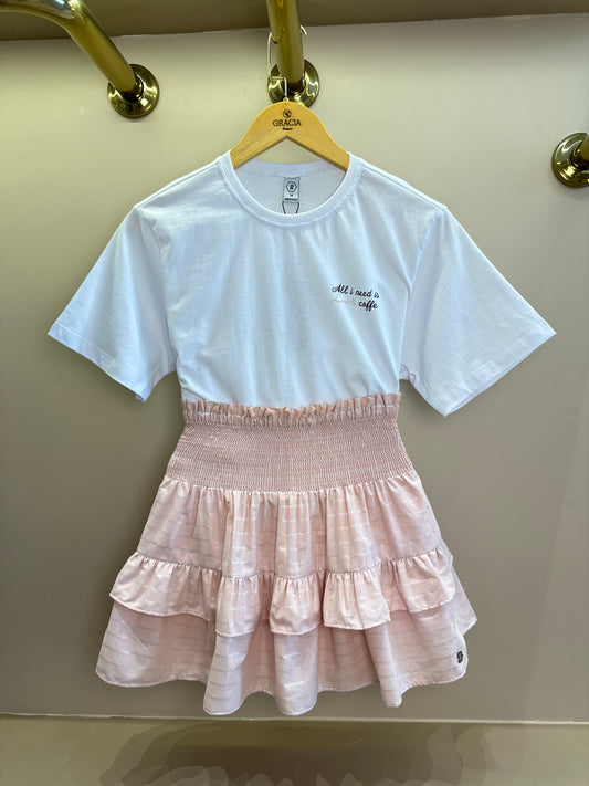 Conjunto Teen Camiseta Oversized All Need e Saia Listrada Lurex - Two In