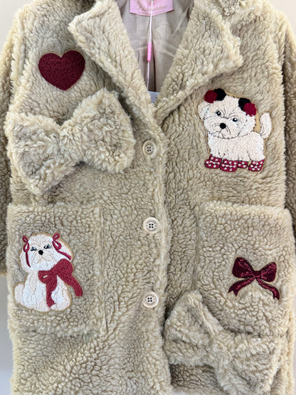 Casaco Infantil Conceito Pele Carneiro Patches e Laços - Pituchinhus