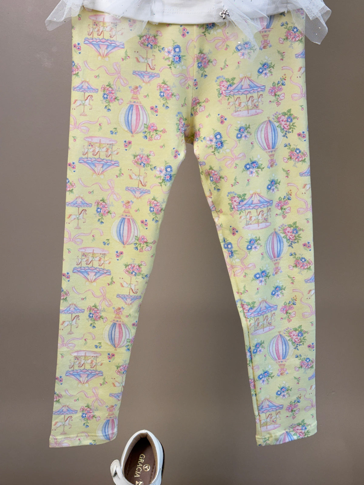 Conjunto Infantil Blusa Strass Em Tule e Calça Legging Estampada - Petit Cherie
