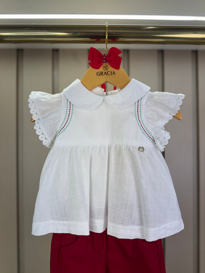 Conjunto Bebê Clássico Bata Golinha e Calça Vermelha - Um Mais Um