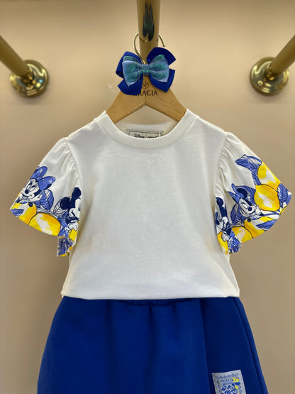 Conjunto Infantil Blusa Mangas Limões e Shorts Azul - Animê