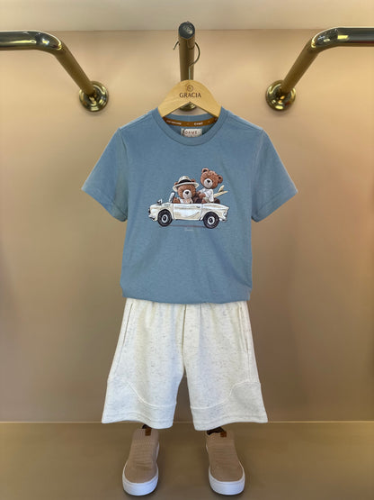 Conjunto Infantil Camiseta Algodão Teddy Conversível Malibu e Bermuda Moletom Algodão Linho - Dame