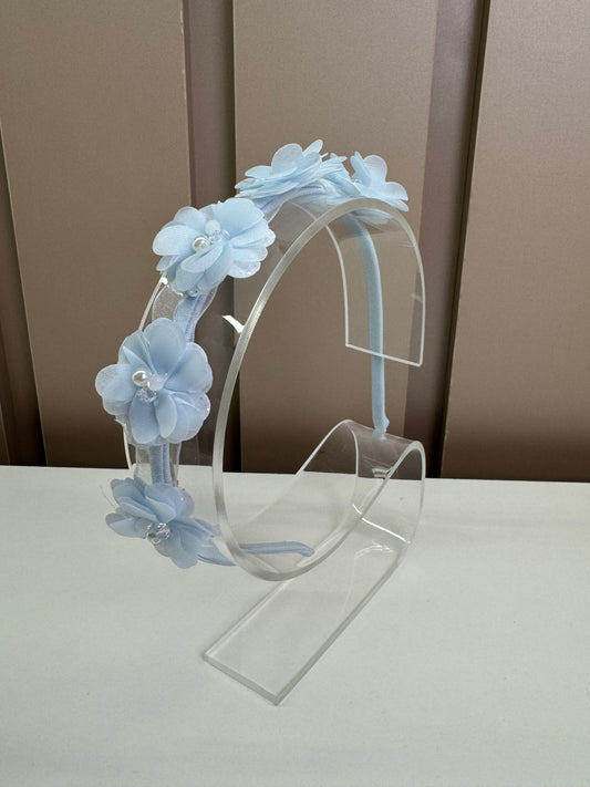 Tiara Infantil Flores 3D Tule Azul - Petit Cherie