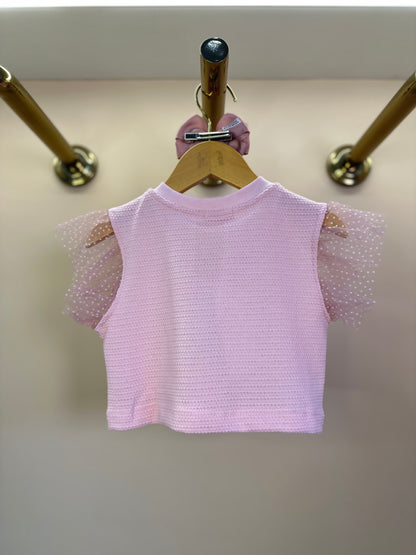 Blusa Infantil Laço Tule Rosa - Luluzinha