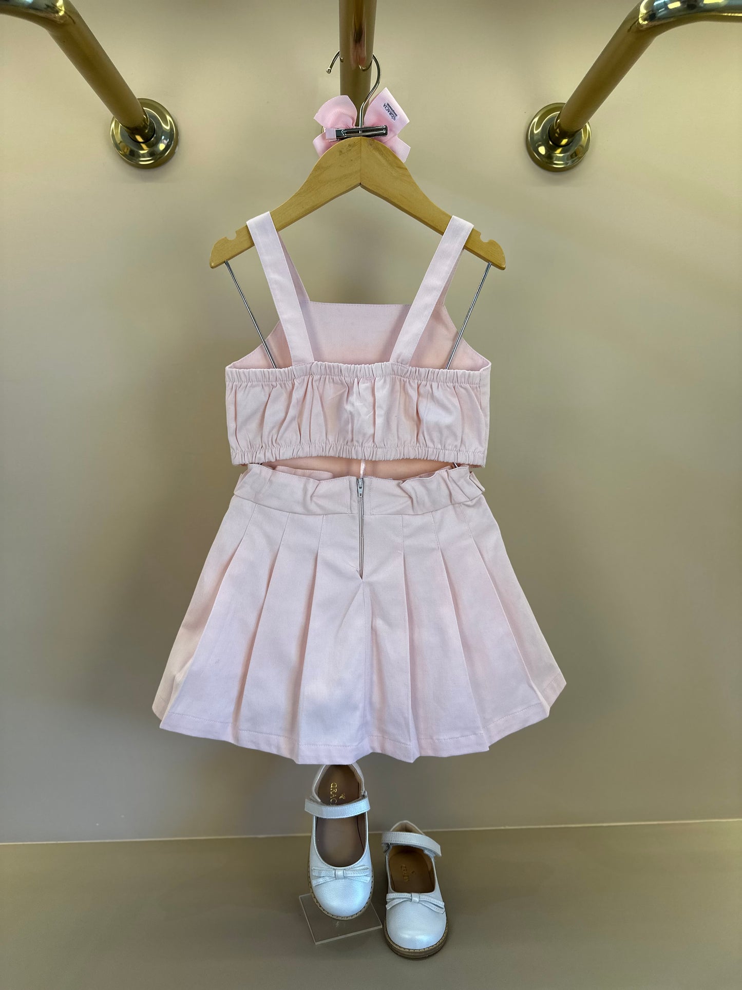 Conjunto Infantil Blusa Pétala Cristais e Saia Pregas Rosa - Gabriela Aquarela