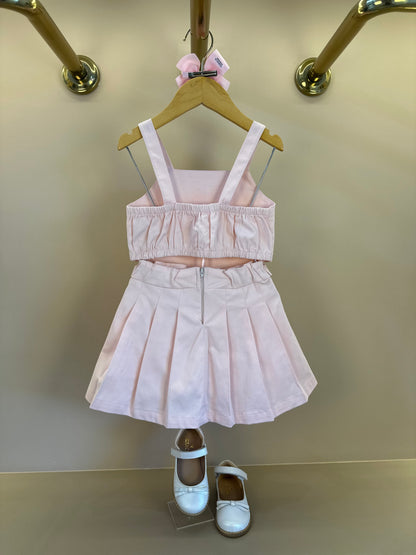 Conjunto Infantil Blusa Pétala Cristais e Saia Pregas Rosa - Gabriela Aquarela