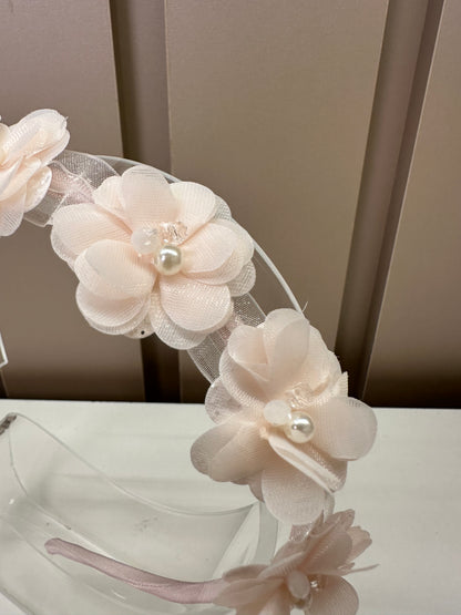 Tiara Infantil Flores 3D Tule Rosa - Petit Cherie