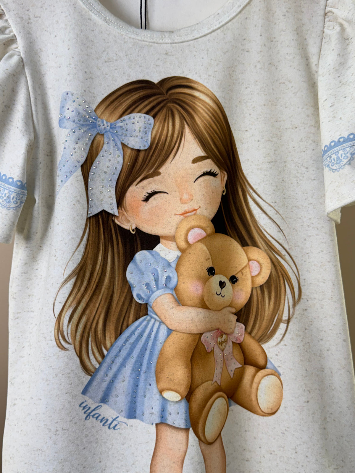 Vestido Infantil Ursinha  e Bolsa Ursinho Com Laço - Infanti