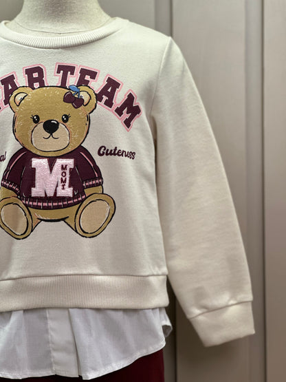 Conjunto Infantil Casaco Bear Team  e Legging Bordô - Momi