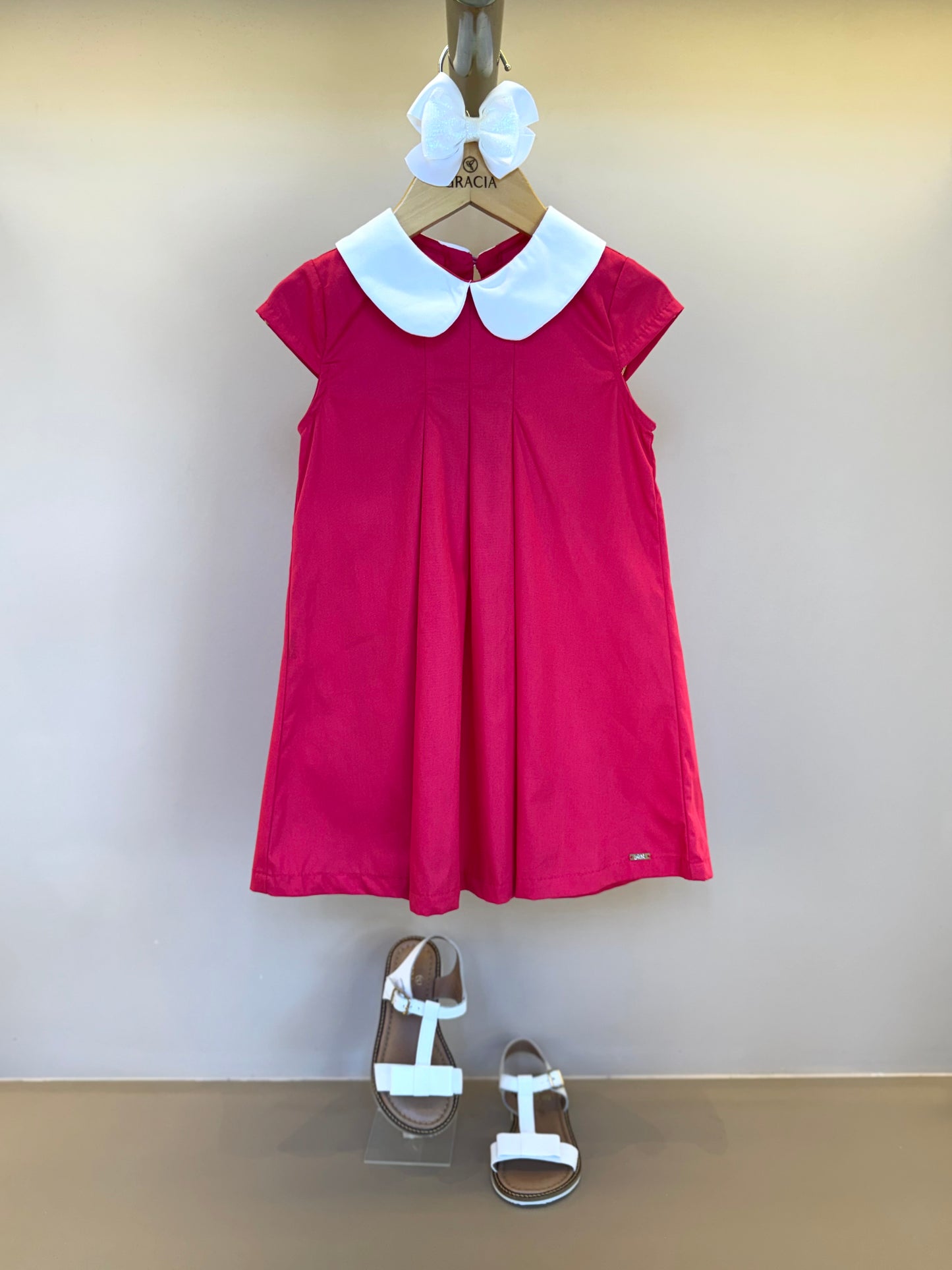 Vestido Infantil Jumper Gola Branca e Pregas - Beabá