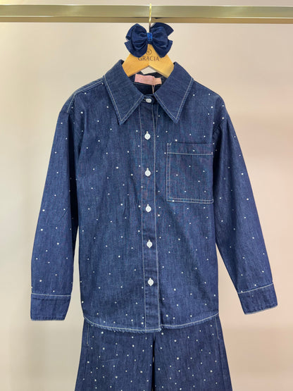 Conjunto Infantil Camisa e Calça Jeans & Cristais - Pituchinhus