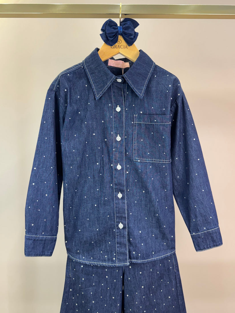 Camisa Infantil Jeans Cristais  - Pituchinhus
