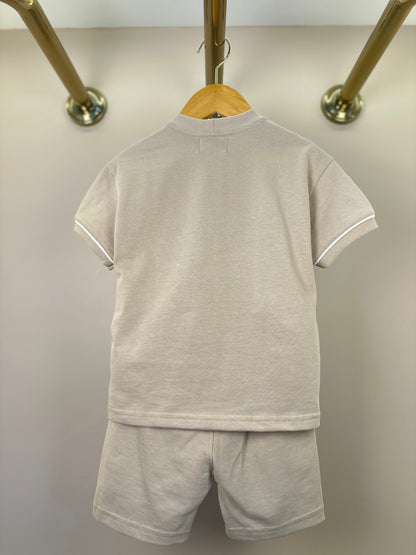 Conjunto Infantil Camiseta Teddy Bananas e Bermuda Bege - Dame