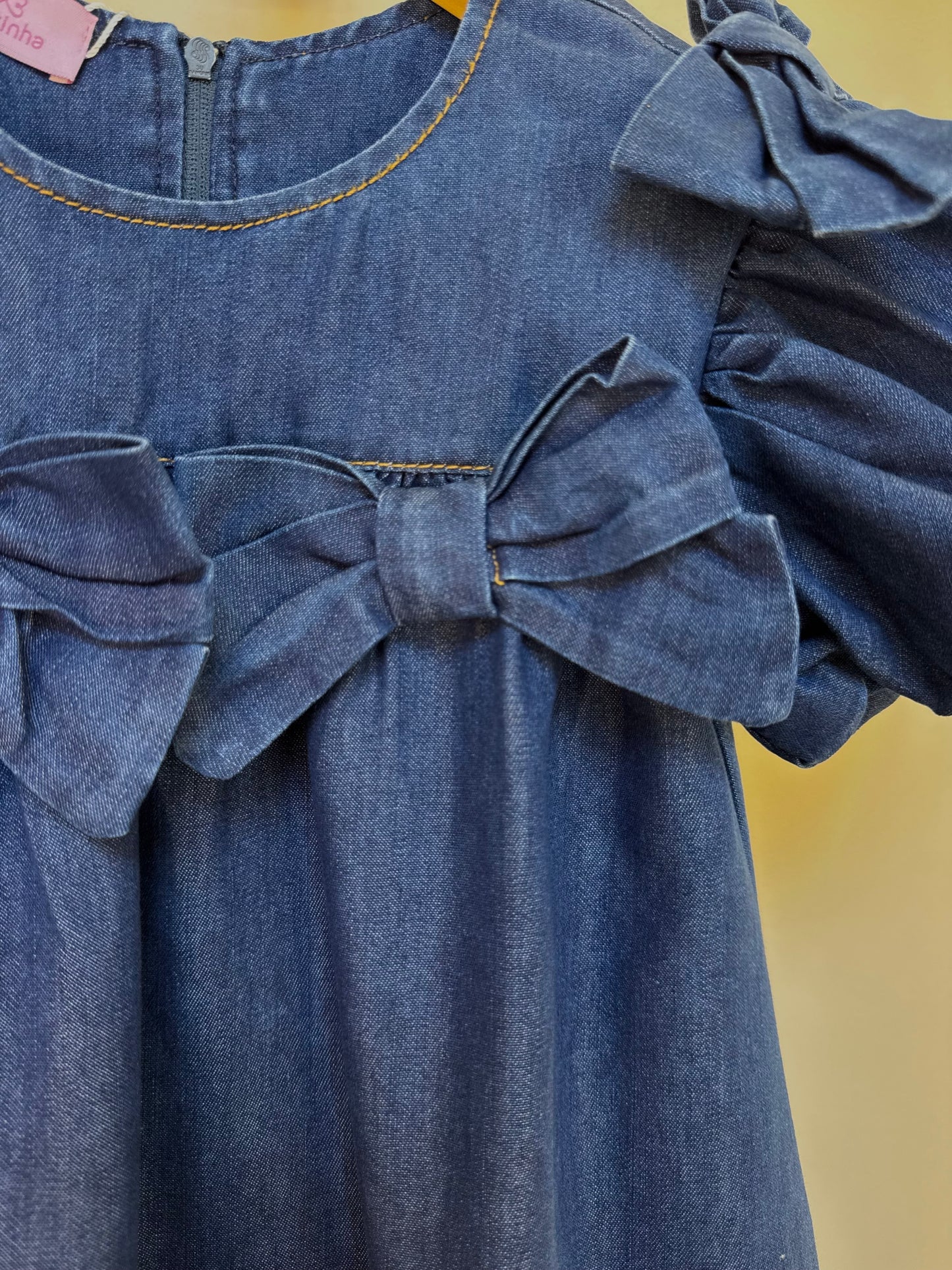 Vestido Infantil Jeans Aplicação Laços - Luluzinha