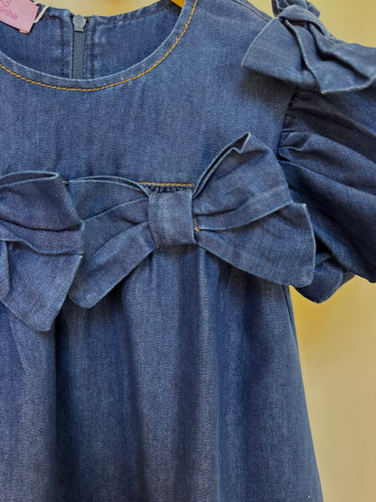 Vestido Infantil Jeans Aplicação Laços - Luluzinha