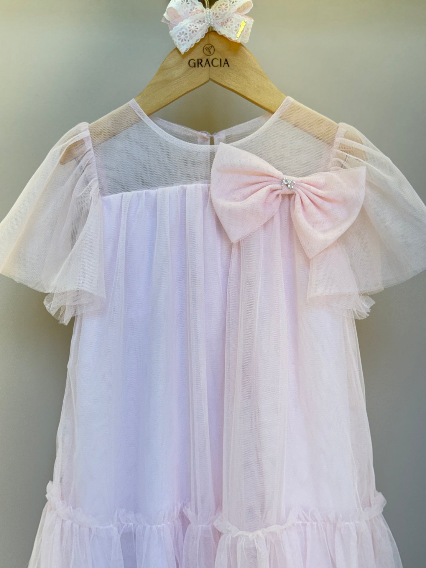 Vestido Infantil Trapézio Tule com Laço - Petit Cherie