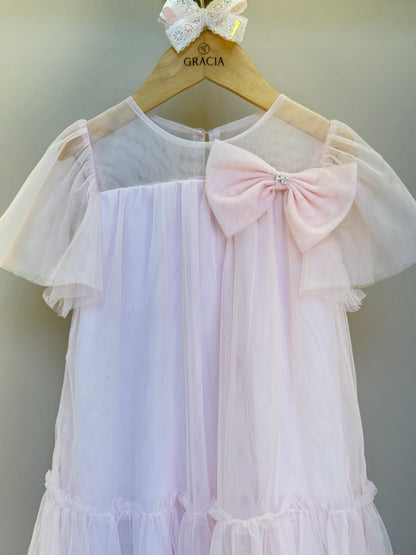 Vestido Infantil Trapézio Tule com Laço - Petit Cherie