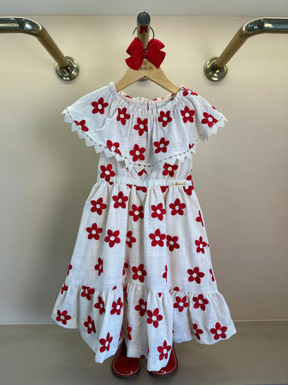 Vestido Infantil Flores Vermelhas Bordadas - Animê