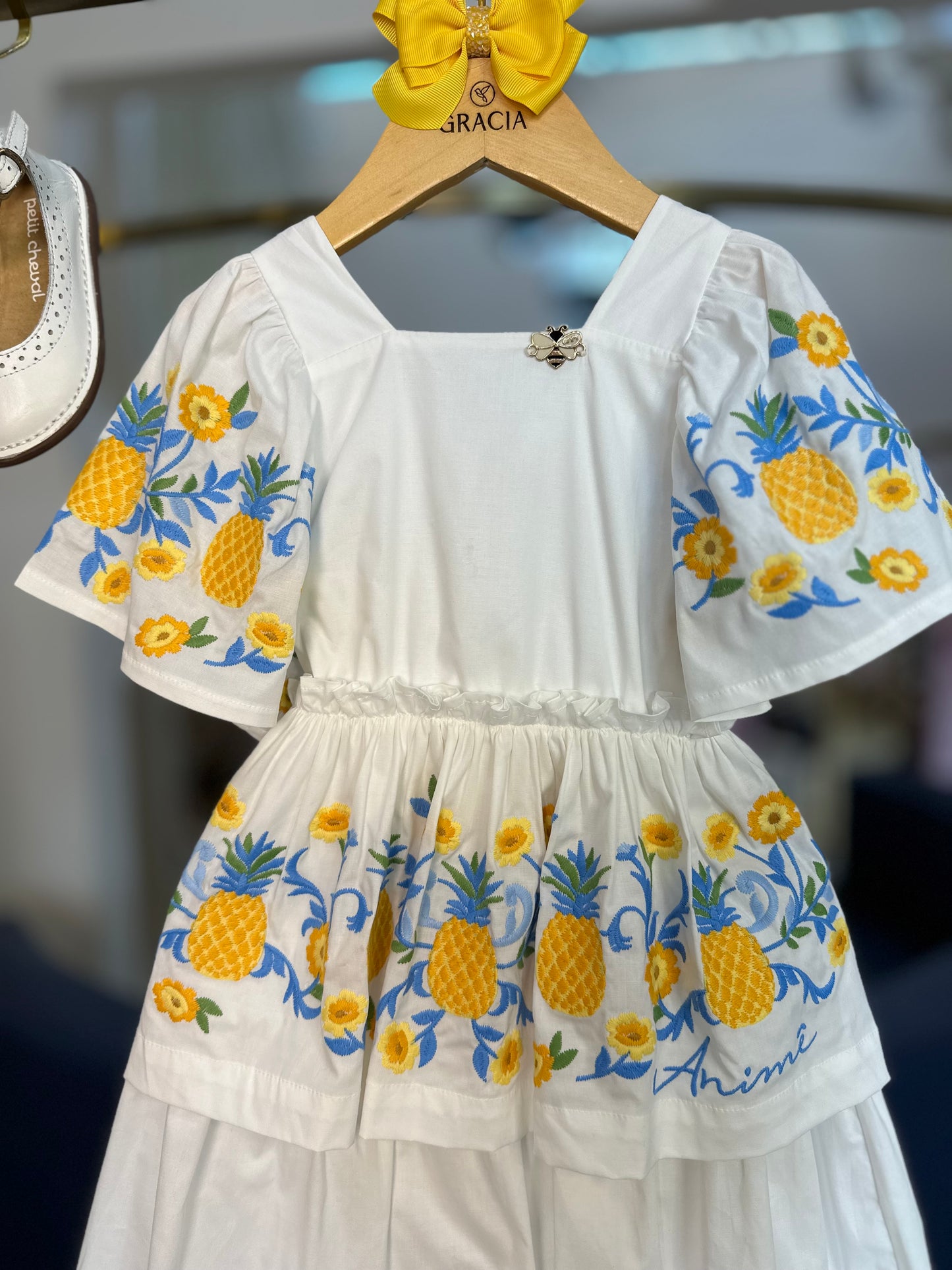 Vestido Infantil Conceito Babados Bordado Abacaxi - Animê