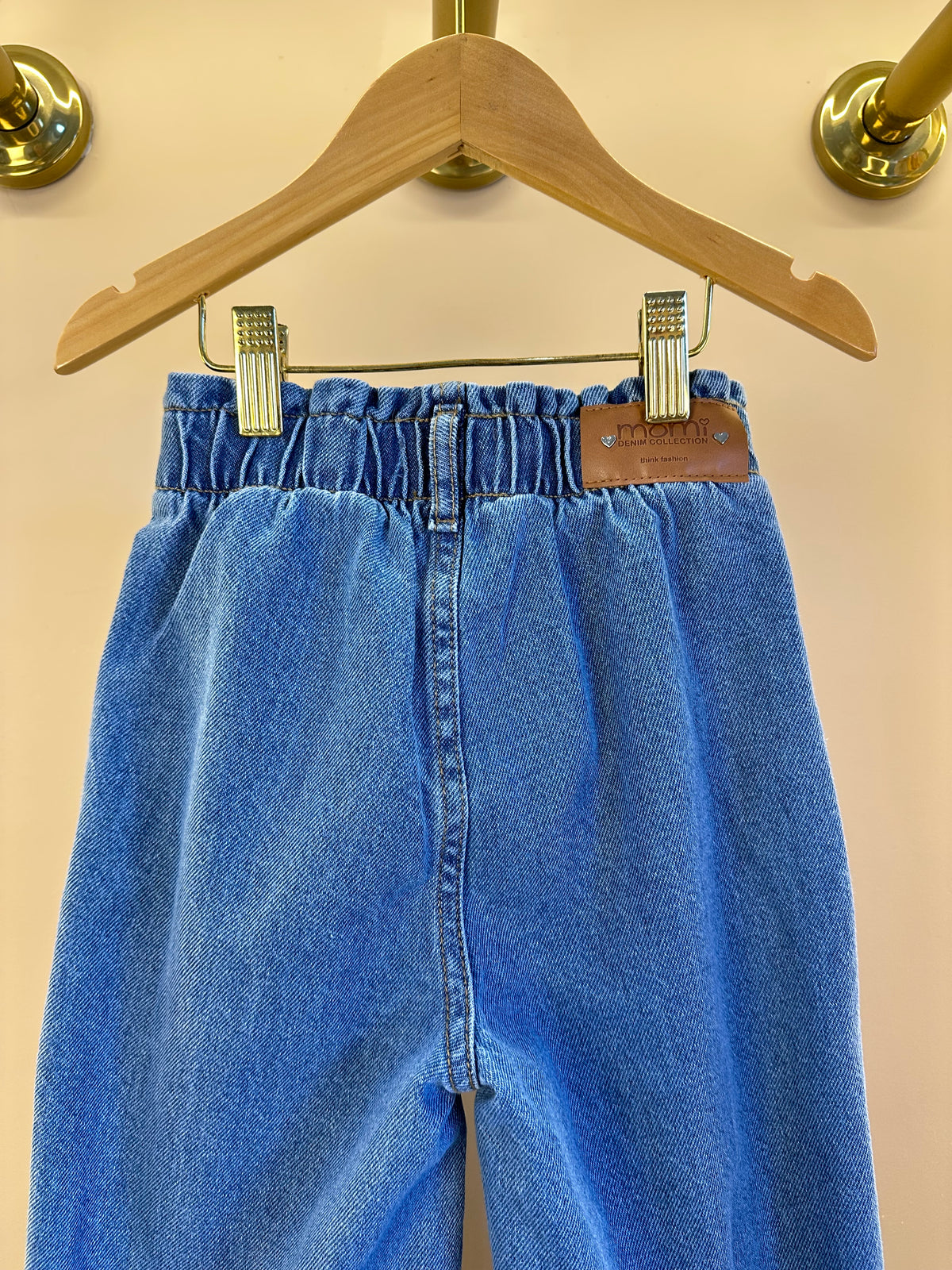 Calça Infantil Jeans Wide Leg Cós Alto Com Elástico - Momi