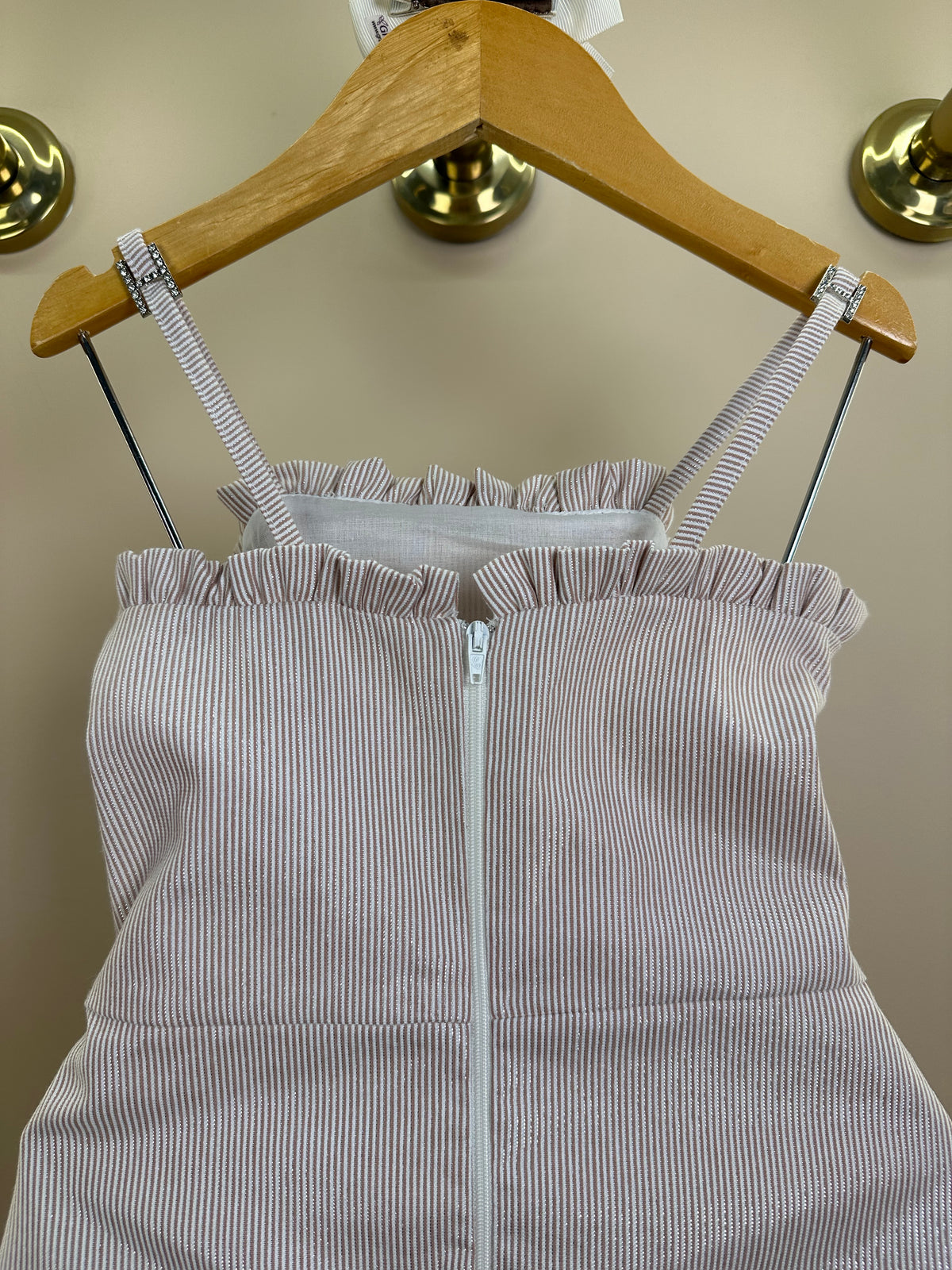 Vestido Infantil Festa Franzidos Bege - Petit Cherie