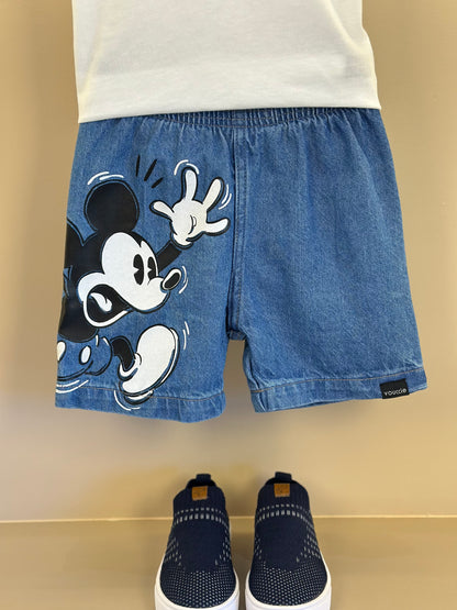 Conjunto Infantil Camiseta Mickey Pérola e Bermuda Jeans Mickey - Youccie