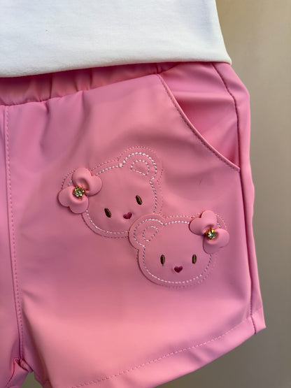 Conjunto Infantil Short Bordado Ursinhos E Blusa Gola Com Detalhes Off White - Gabriela Aquarela