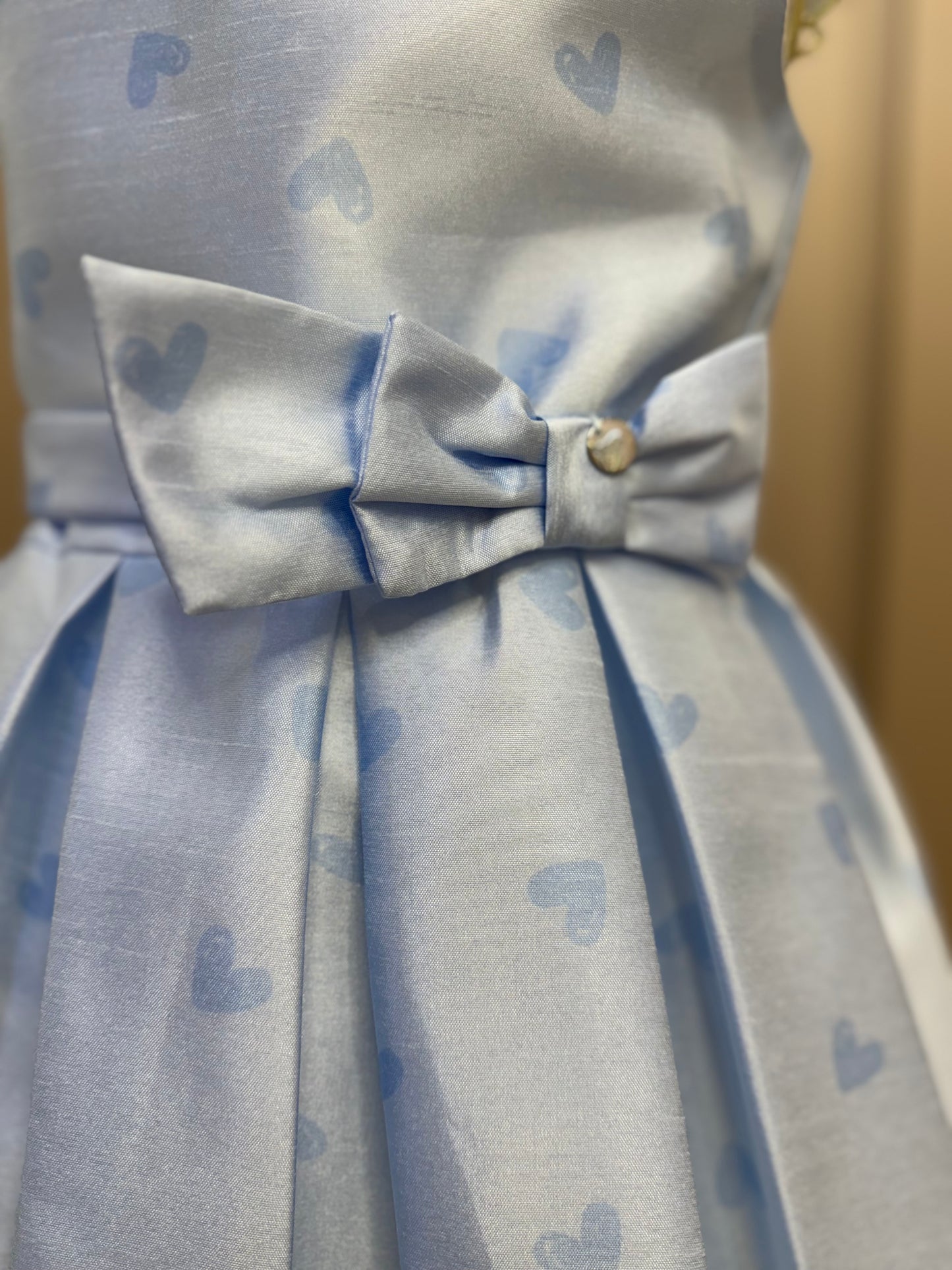 Vestido Infantil Festa Azul Corações Laço Cintura - Mon Sucré