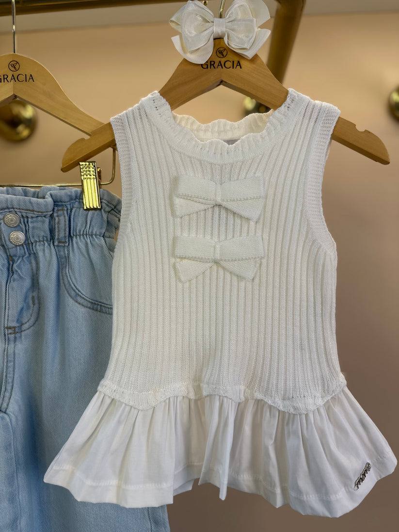 Blusa Infantil Tricot Lacinhos e Babados - Momi