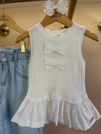 Blusa Infantil Tricot Lacinhos e Babados - Momi