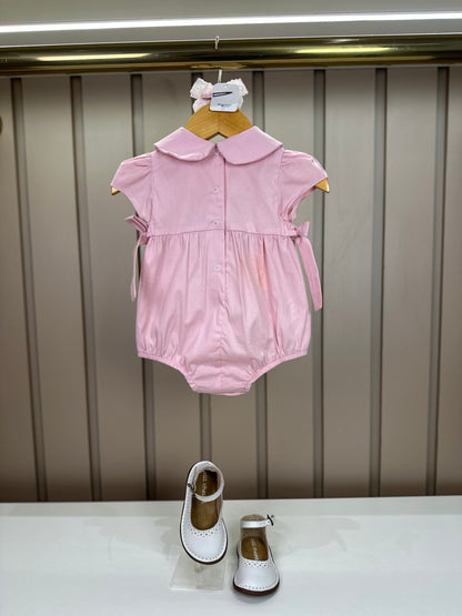 Romper Bebê Fofinho Algodão Manga Princesa Rendas Rosa Claro - Um Mais Um