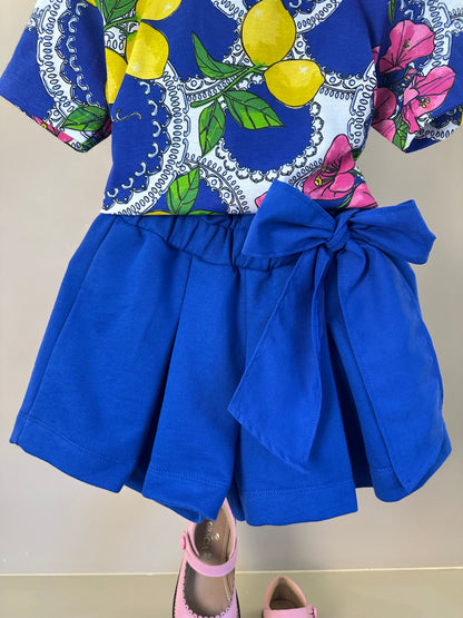 Conjunto Infantil Blusa Estampa Primavera Floral e Limões e Shorts Laço - Animê