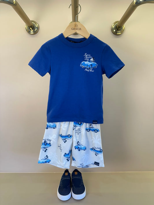 Conjunto Infantil T - Shirt Mickey Mouse e Bermuda Estampa Carros Clássicos - Youccie