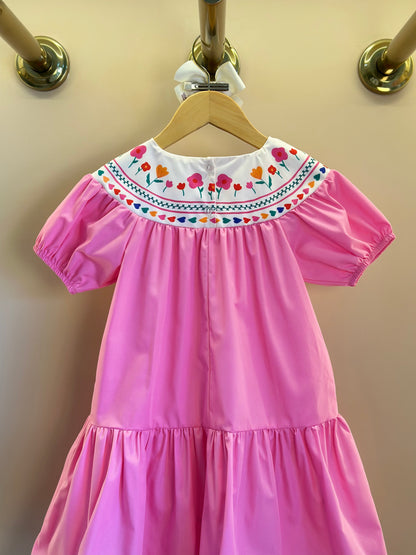 Vestido Infantil Algodão Rosas e Corações na Gola - Mon Sucre
