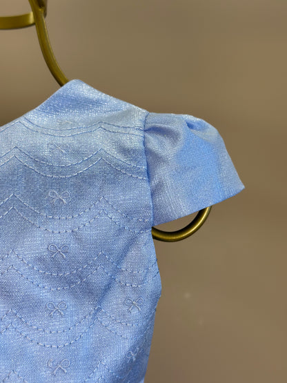 Vestido Infantil Festa Busto Bordado Lacinho Azul Claro - Petit Cherie