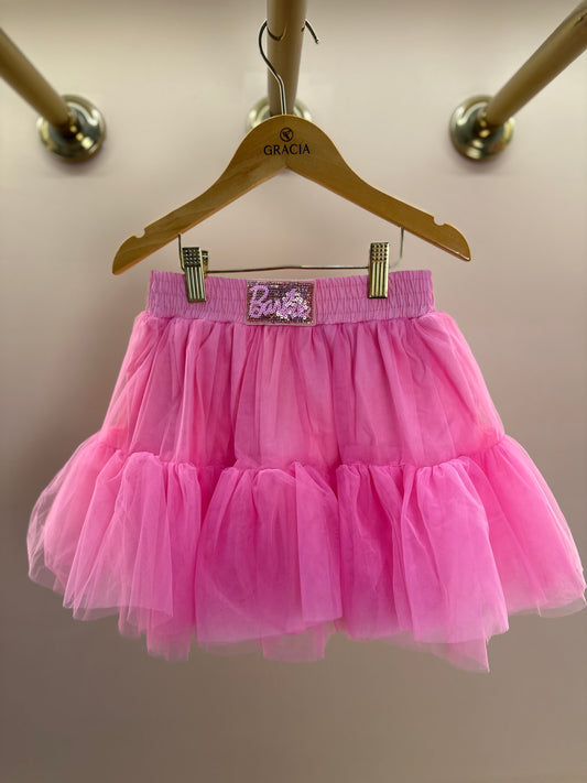 Saia Infantil Tule Babados Patche Barbie Rosa Ópera - Pituchinhus