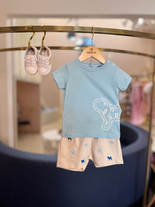 Conjunto Infantil Camiseta Algodão Azul e Bermuda Moletom Off - Charpey