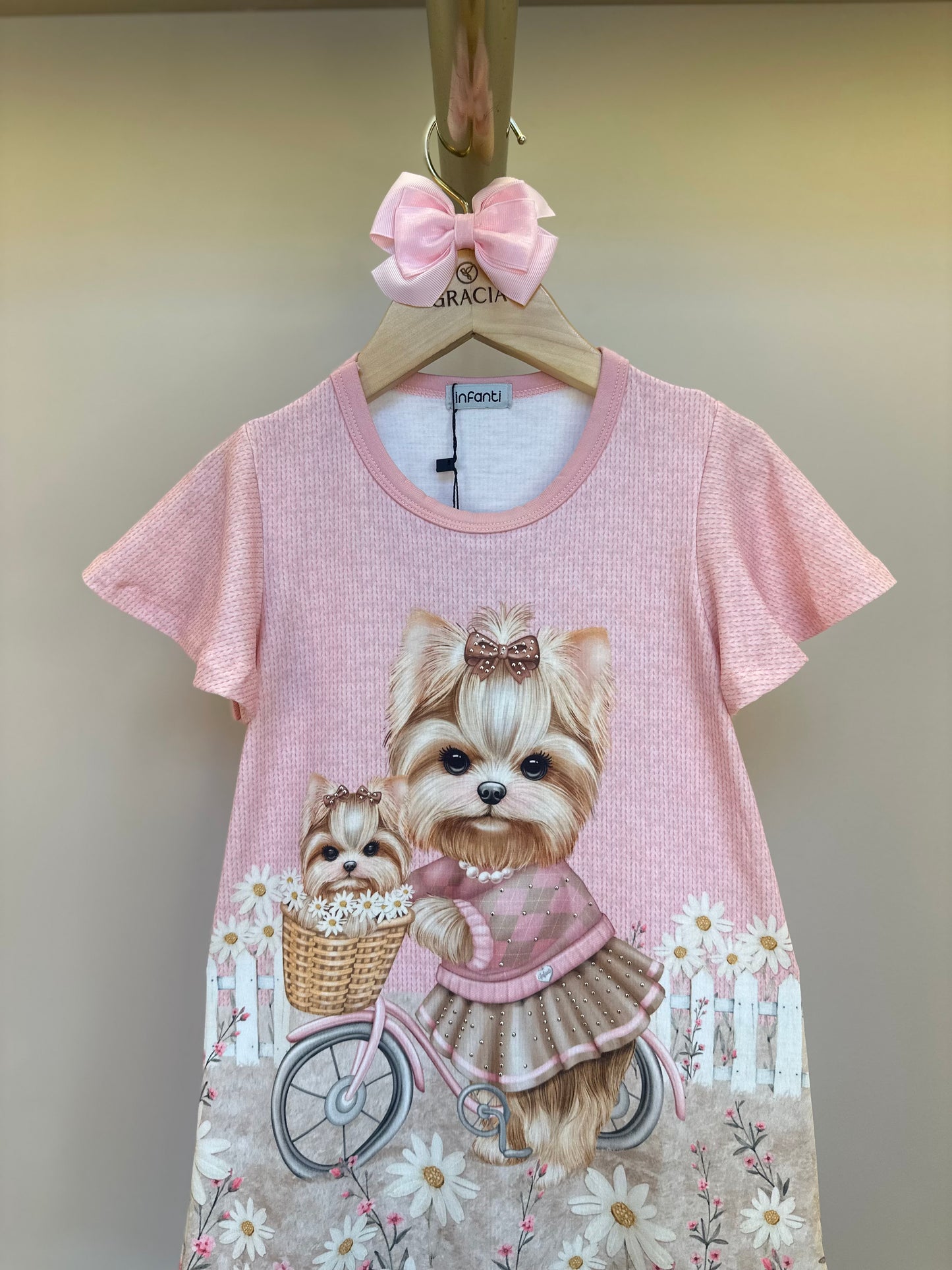 Vestido Infantil Algodão Fress Puppy On A Bike Rosa - Infanti