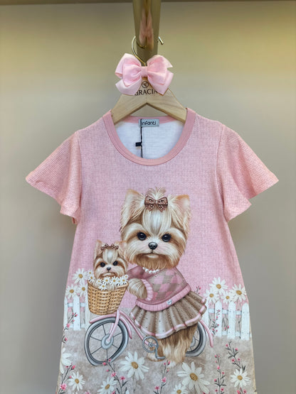 Vestido Infantil Algodão Fress Puppy On A Bike Rosa - Infanti
